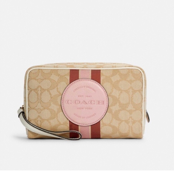 Coach Dempsey Boxy Cosmetic Case 20 In Signature Jacquard With Stripe NWT - Picture 1 of 3